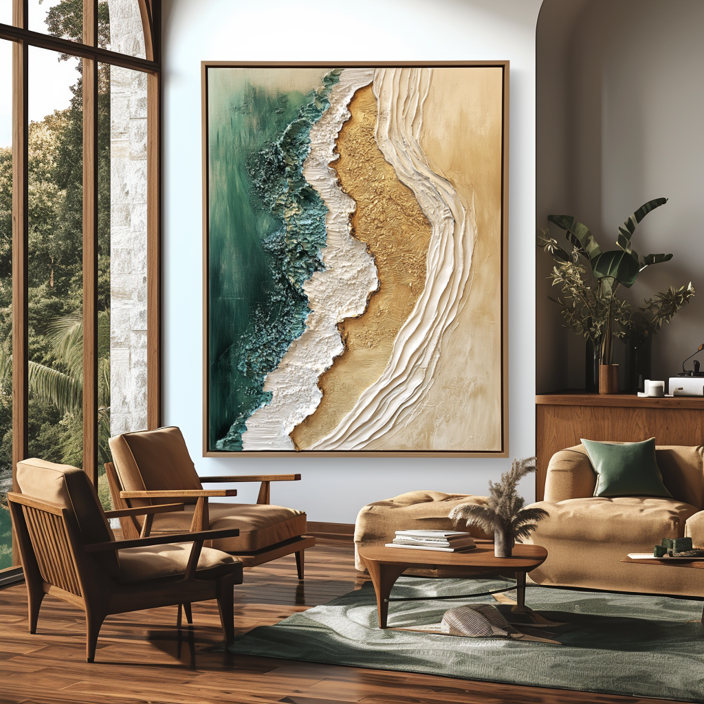 Whispering Shore – Plaster Art Texture Painting Textured Ocean Meets Sand Wall Art