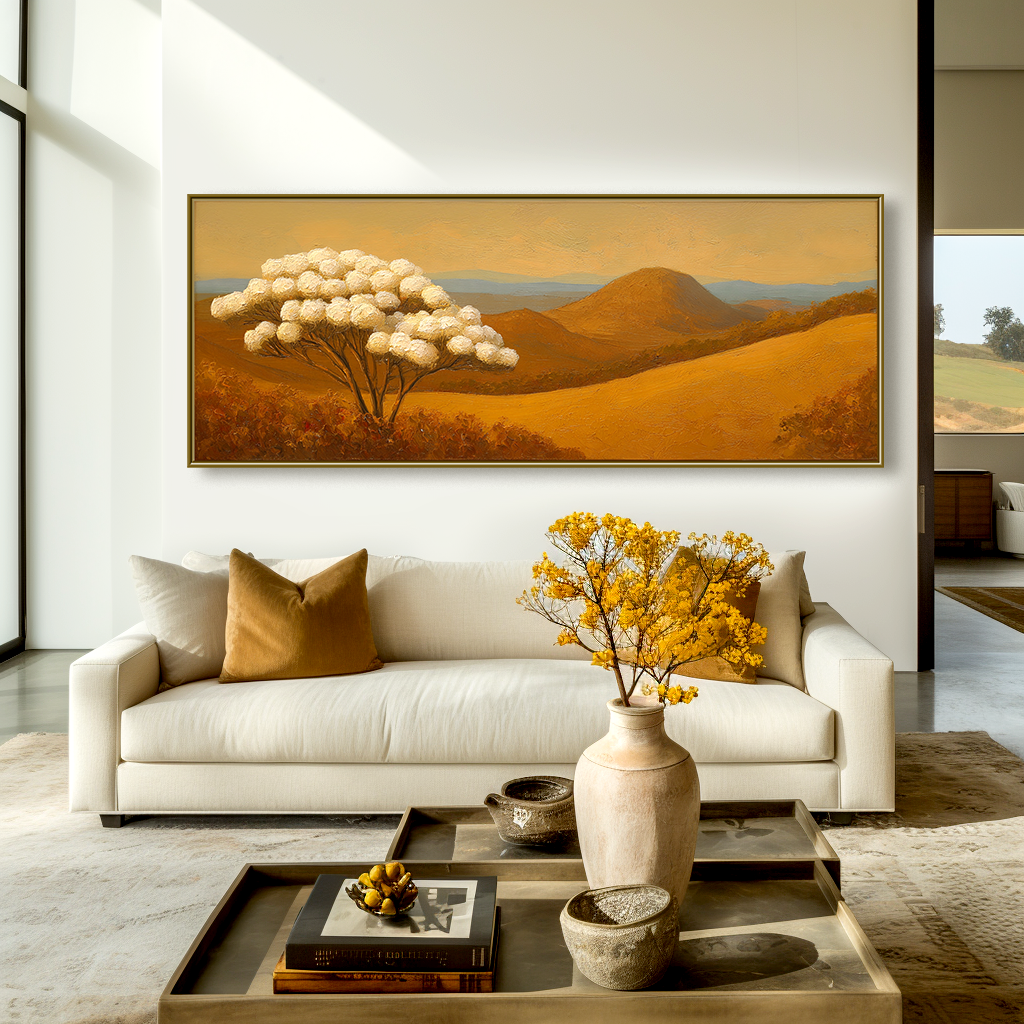 White Tree Landscape Painting – Large Textured Canvas Wall Art for Living Room Decor