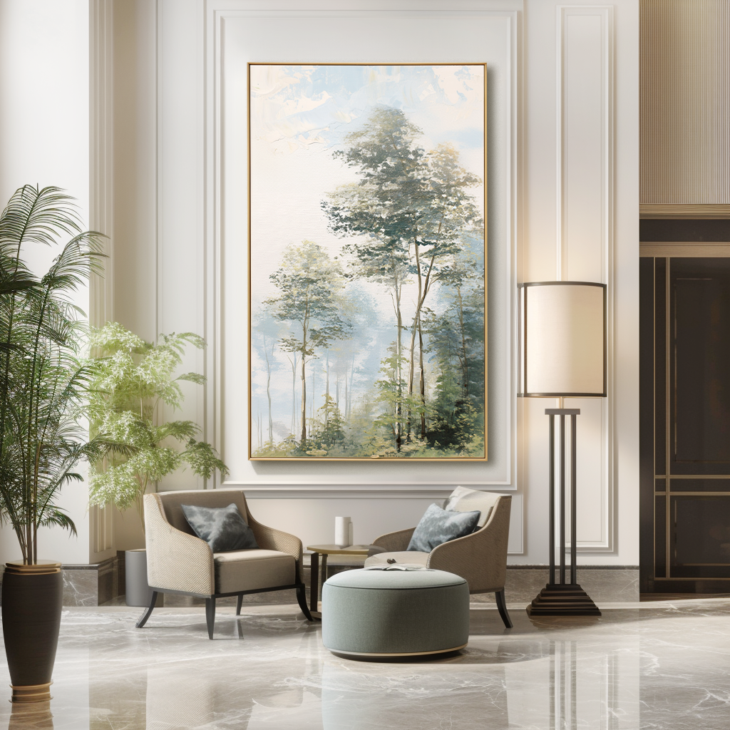 Soft Woodland Light – Hand-Painted Landscape Wall Art with Gentle Texture for Modern Home Decor