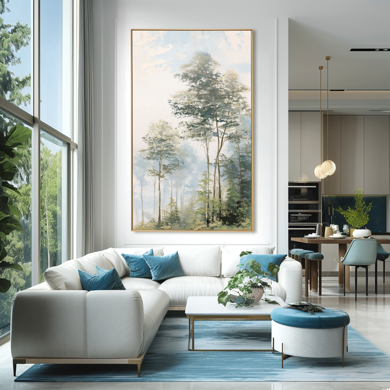 Soft Woodland Light – Hand-Painted Landscape Wall Art with Gentle Texture for Modern Home Decor