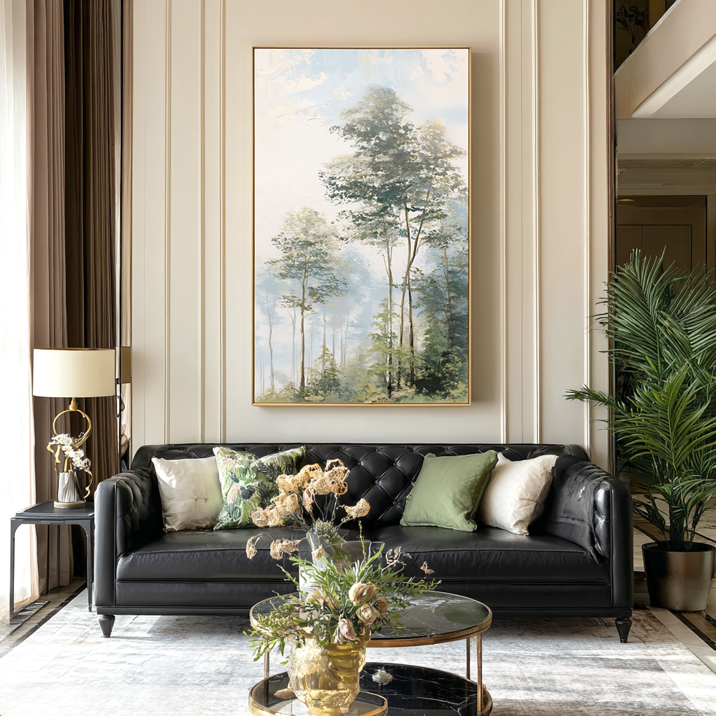 Soft Woodland Light – Hand-Painted Landscape Wall Art with Gentle Texture for Modern Home Decor