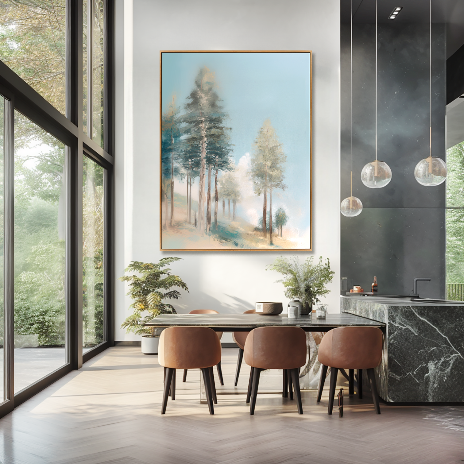 Where Silence Grows – Hand-Painted Landscape Wall Art with Subtle Texture for Modern Home Decor