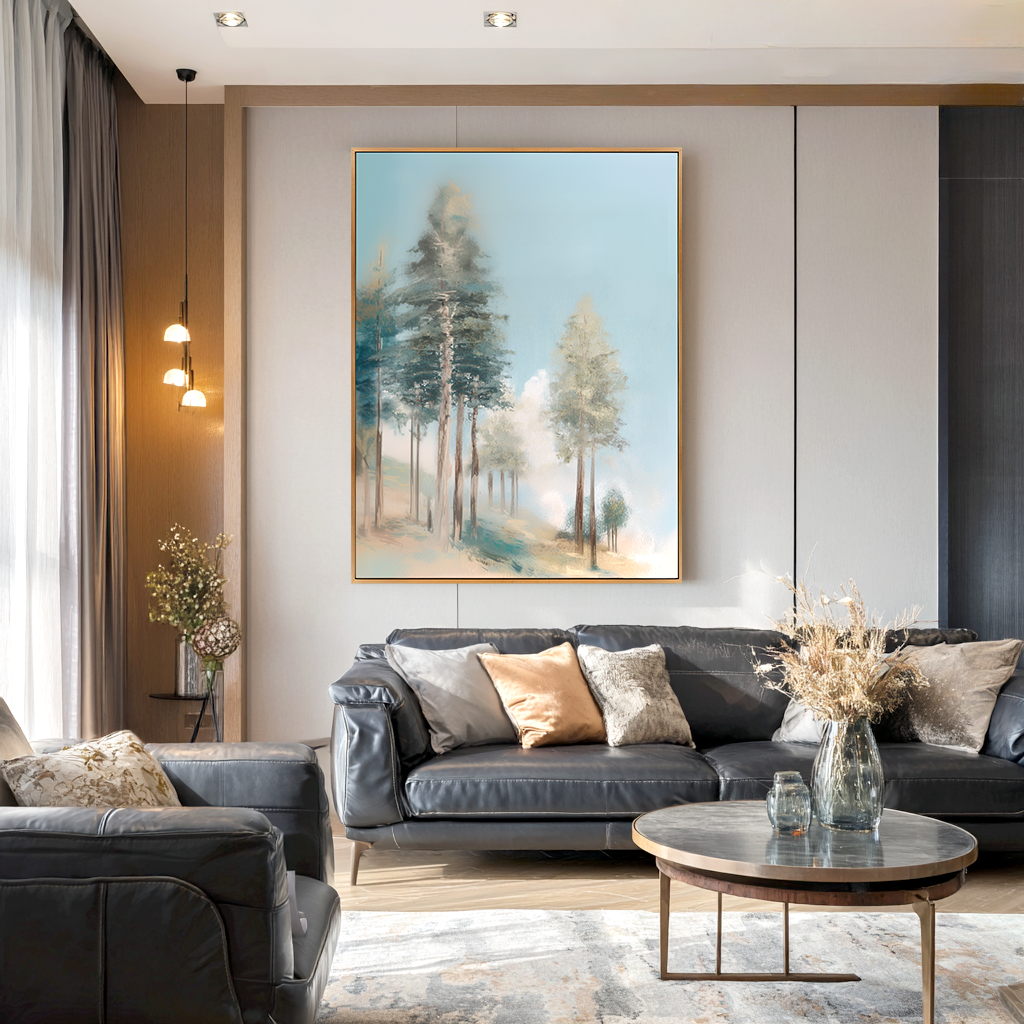 Where Silence Grows – Hand-Painted Landscape Wall Art with Subtle Texture for Modern Home Decor