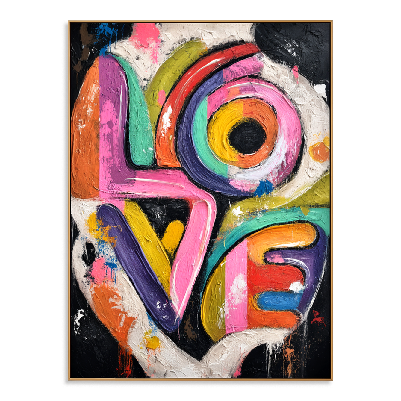 LOVE in Motion – Hand-Painted Textured Abstract Wall Art with Bold Color for Modern Home Decor