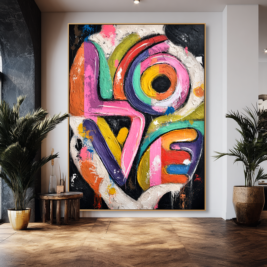 LOVE in Motion – Hand-Painted Textured Abstract Wall Art with Bold Color for Modern Home Decor