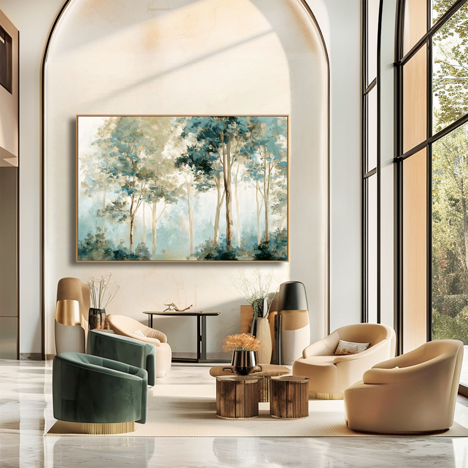Mistwood Layers – Hand-Painted Landscape Wall Art with Textured Brushwork for Modern Home Decor