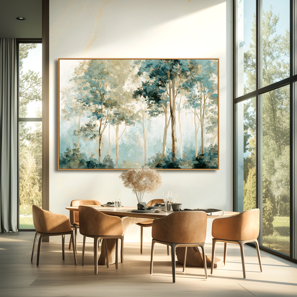 Mistwood Layers – Hand-Painted Landscape Wall Art with Textured Brushwork for Modern Home Decor