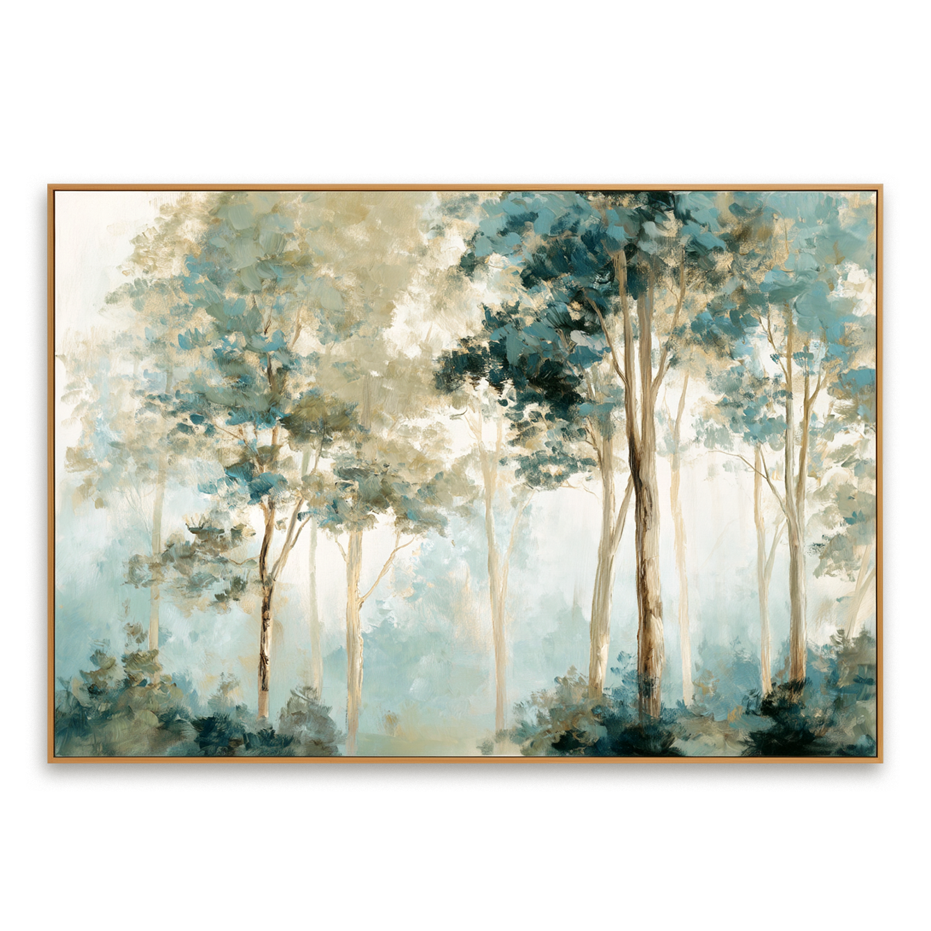 Mistwood Layers – Hand-Painted Landscape Wall Art with Textured Brushwork for Modern Home Decor