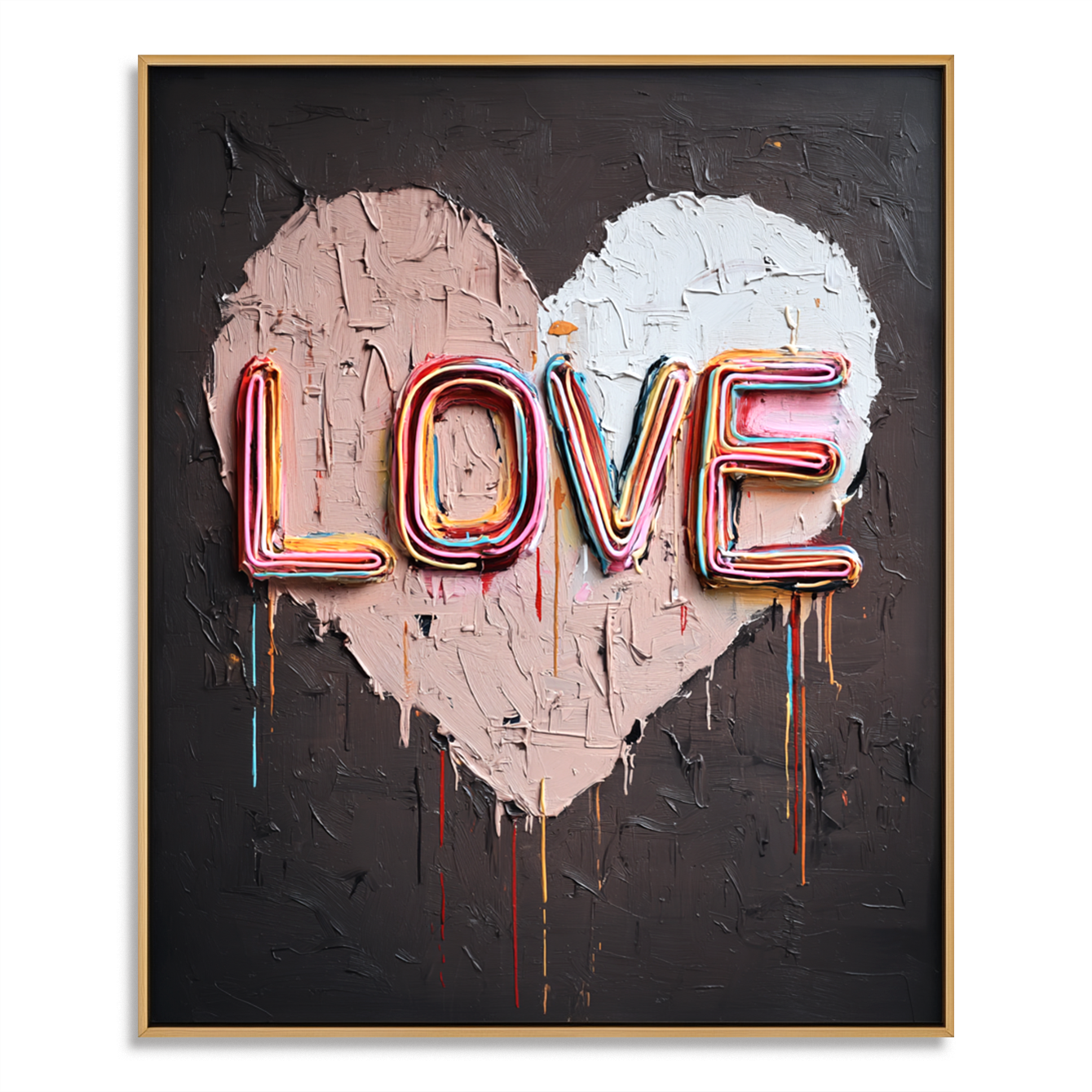 Neon Love Pulse – Hand-Painted Textured LOVE Wall Art for Modern Home Decor