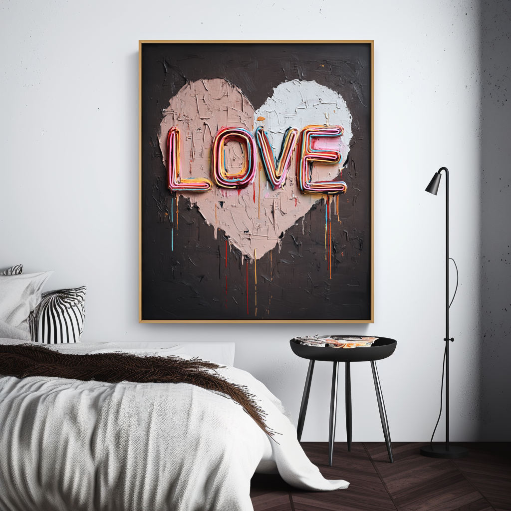 Neon Love Pulse – Hand-Painted Textured LOVE Wall Art for Modern Home Decor