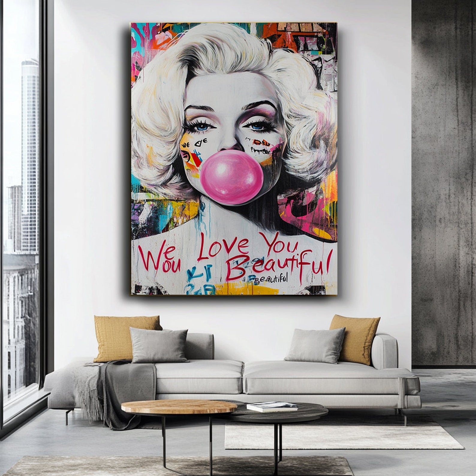 Pop Diva — Graffiti Pop Art Portrait Oil Painting, Modern Street Style Wall Art