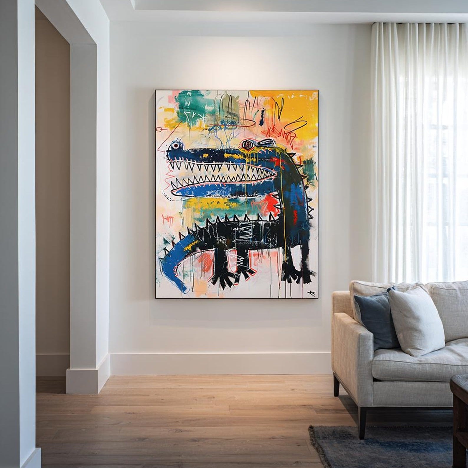 Vibrant Graffiti Art Crocodile Wall Decor - Street Art Style