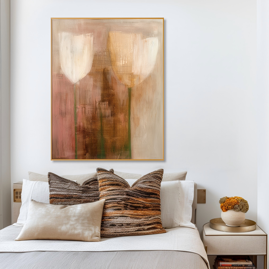 Silent Tulip Elegance – Minimalist Abstract Floral Oil Painting