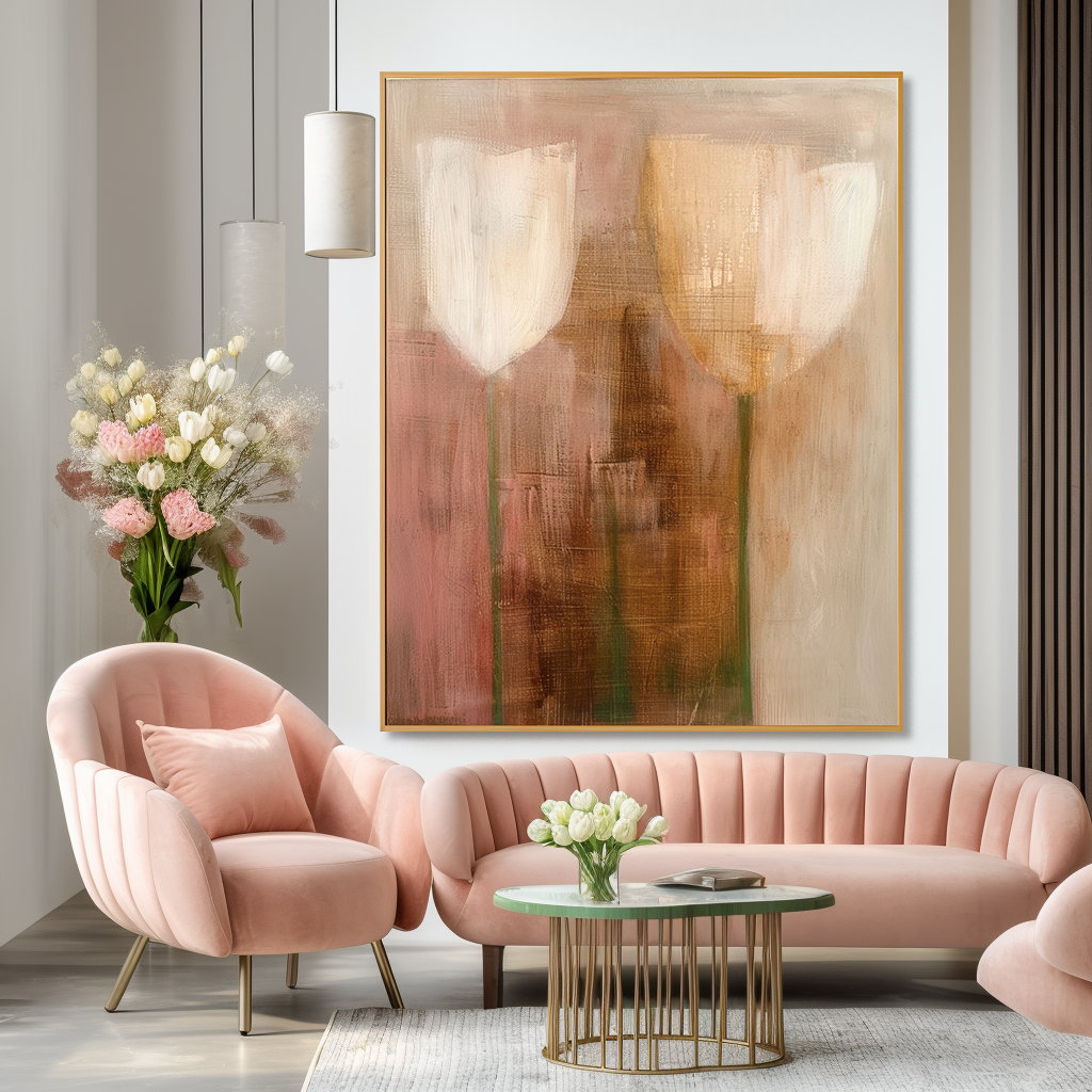 Silent Tulip Elegance – Minimalist Abstract Floral Oil Painting