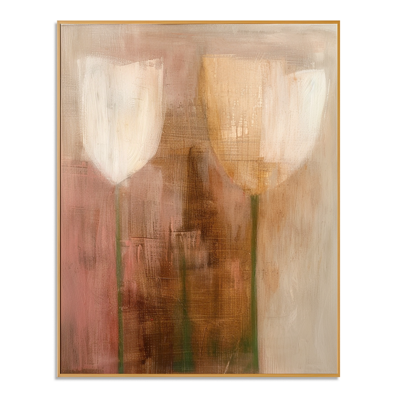 Silent Tulip Elegance – Minimalist Abstract Floral Oil Painting