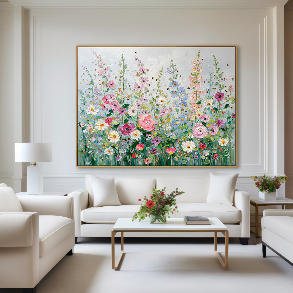 Spring Garden - Vibrant Floral Textured Oil Painting
