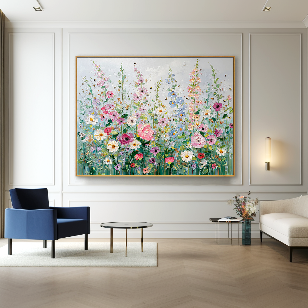 Spring Garden - Vibrant Floral Textured Oil Painting