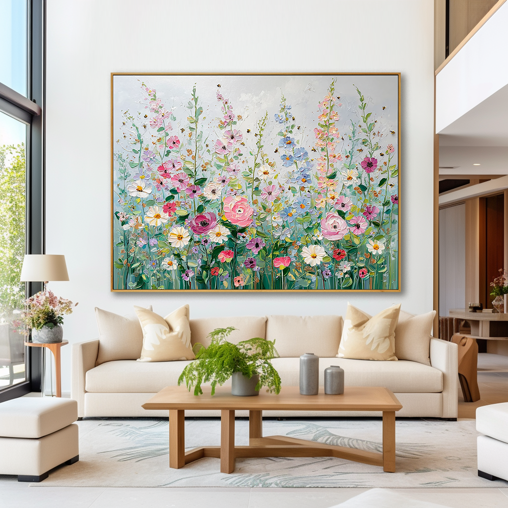 Spring Garden - Vibrant Floral Textured Oil Painting