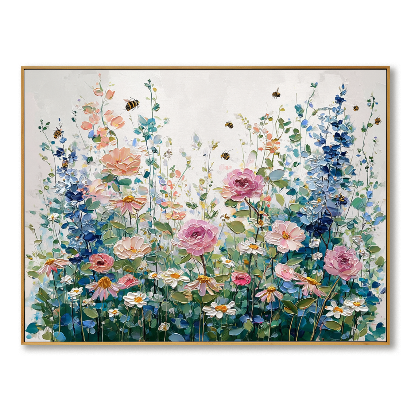 Vibrant Garden of Blooms - Colorful Textured Flower Oil Painting