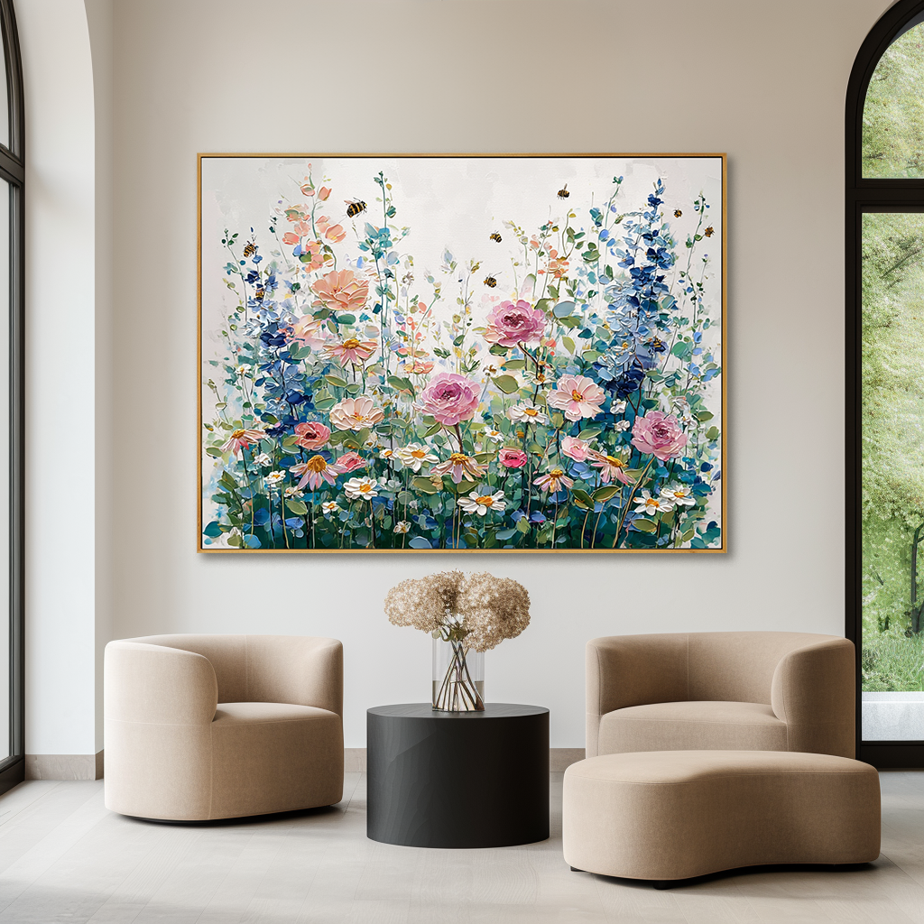 Vibrant Garden of Blooms - Colorful Textured Flower Oil Painting