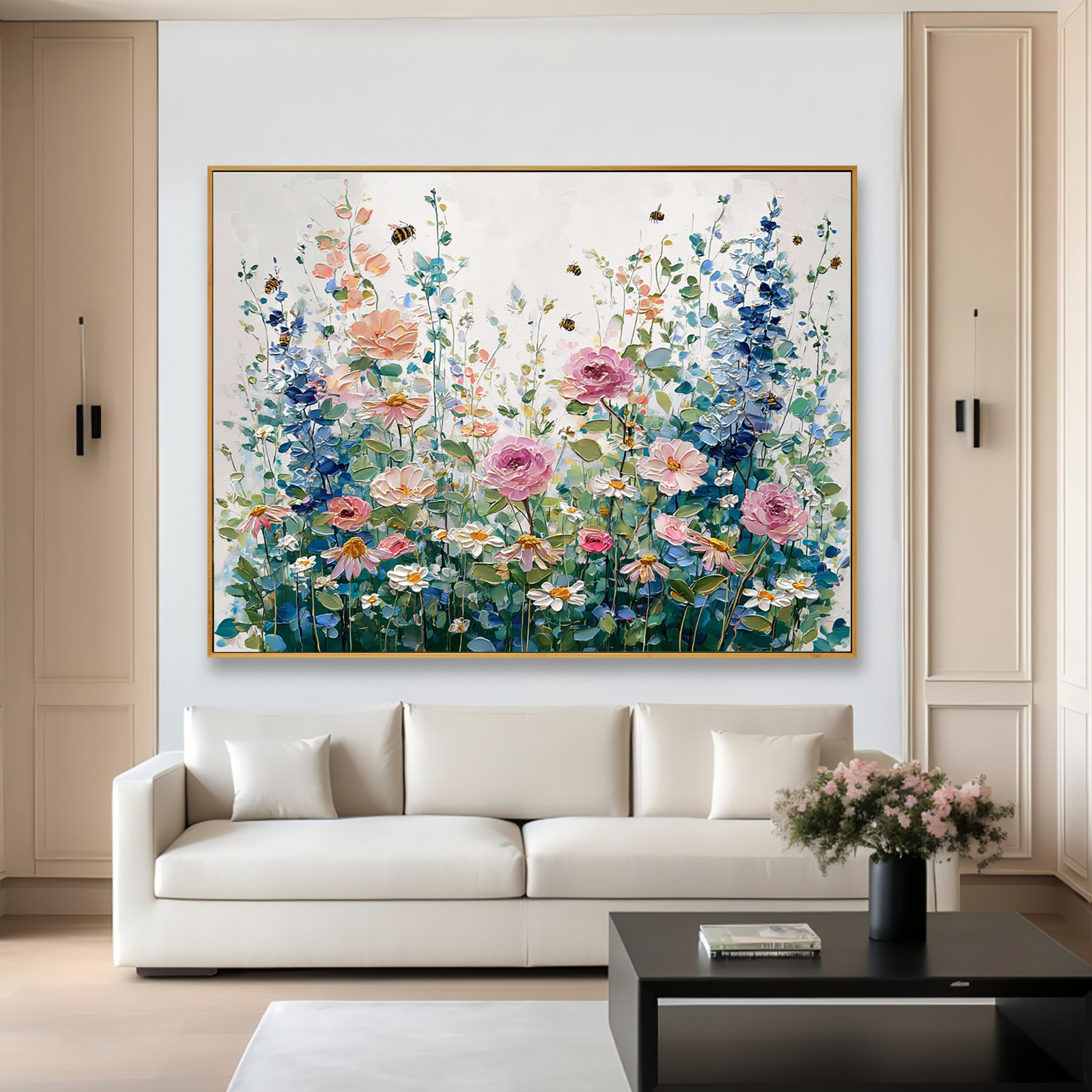 Vibrant Garden of Blooms - Colorful Textured Flower Oil Painting