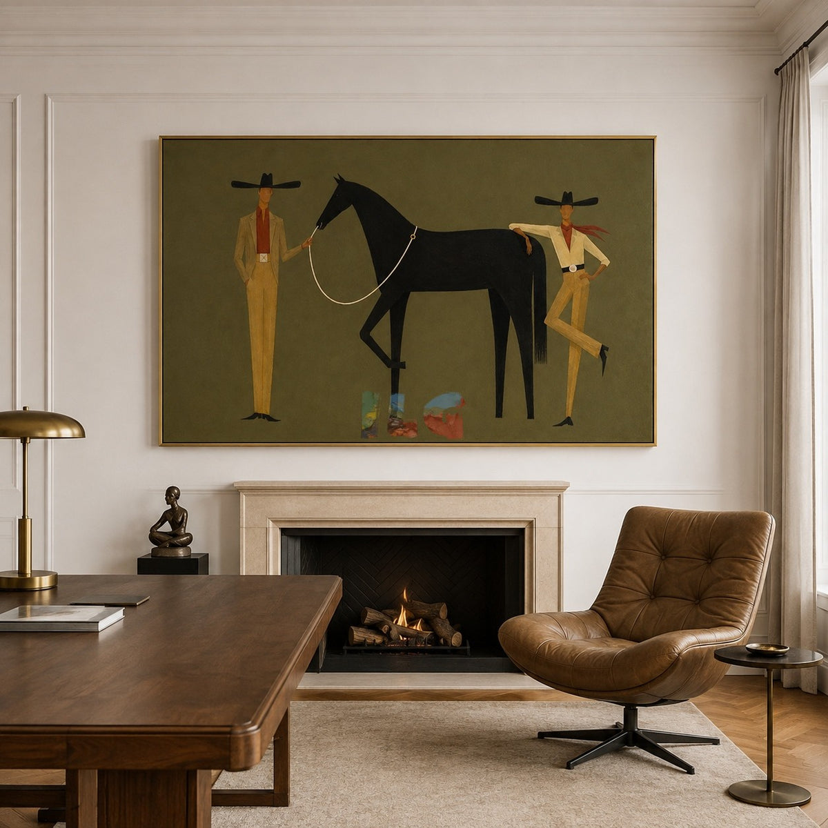 Olive Western Horse Scene – Contemporary Wall Art
