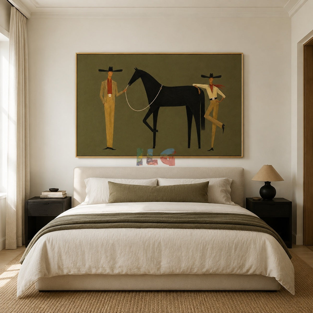 Olive Western Horse Scene – Contemporary Wall Art