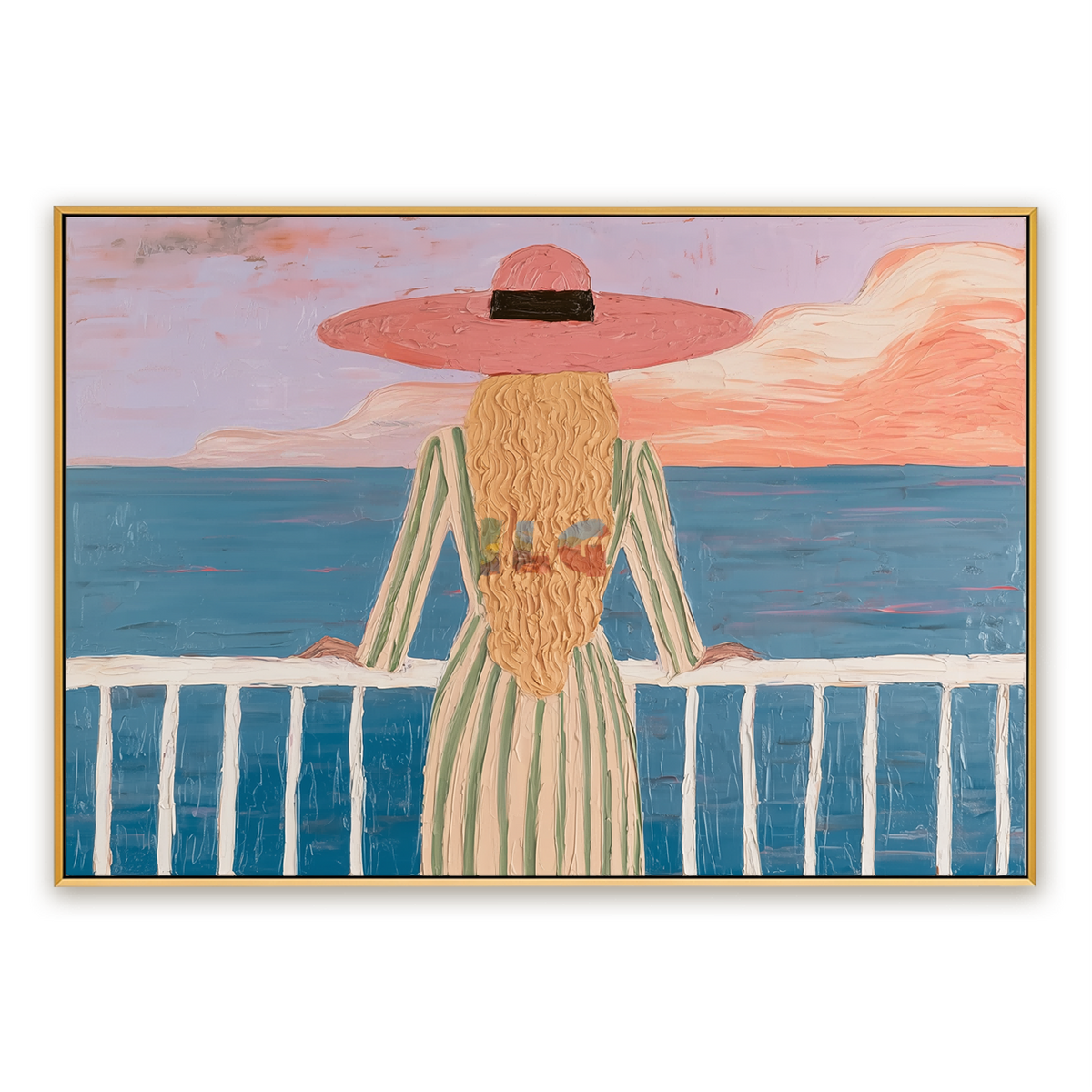 Pink Horizon Balcony – Coastal Figure Wall Art