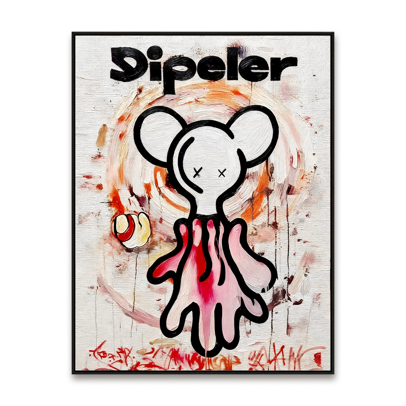 Playful character painting with crossed eyes and expressive paint splashes