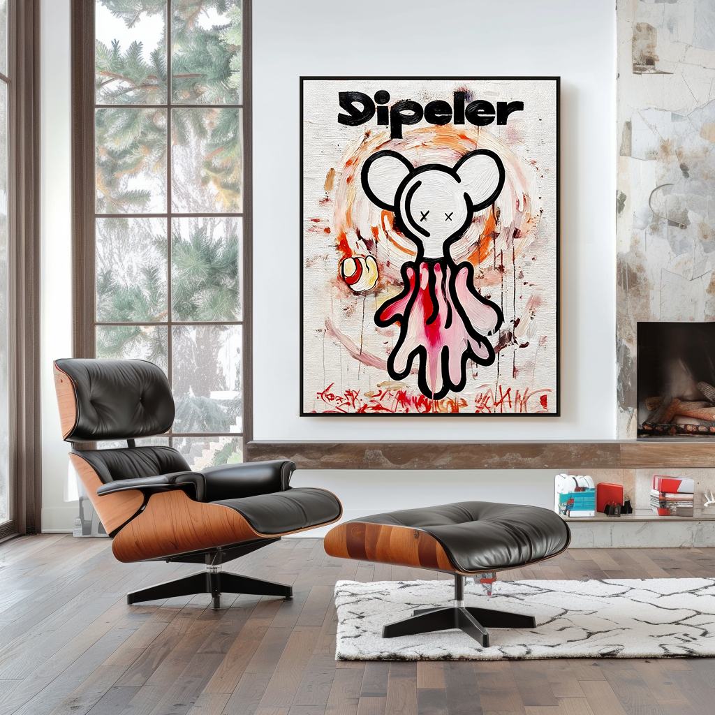 Playful character painting with crossed eyes and expressive paint splashes