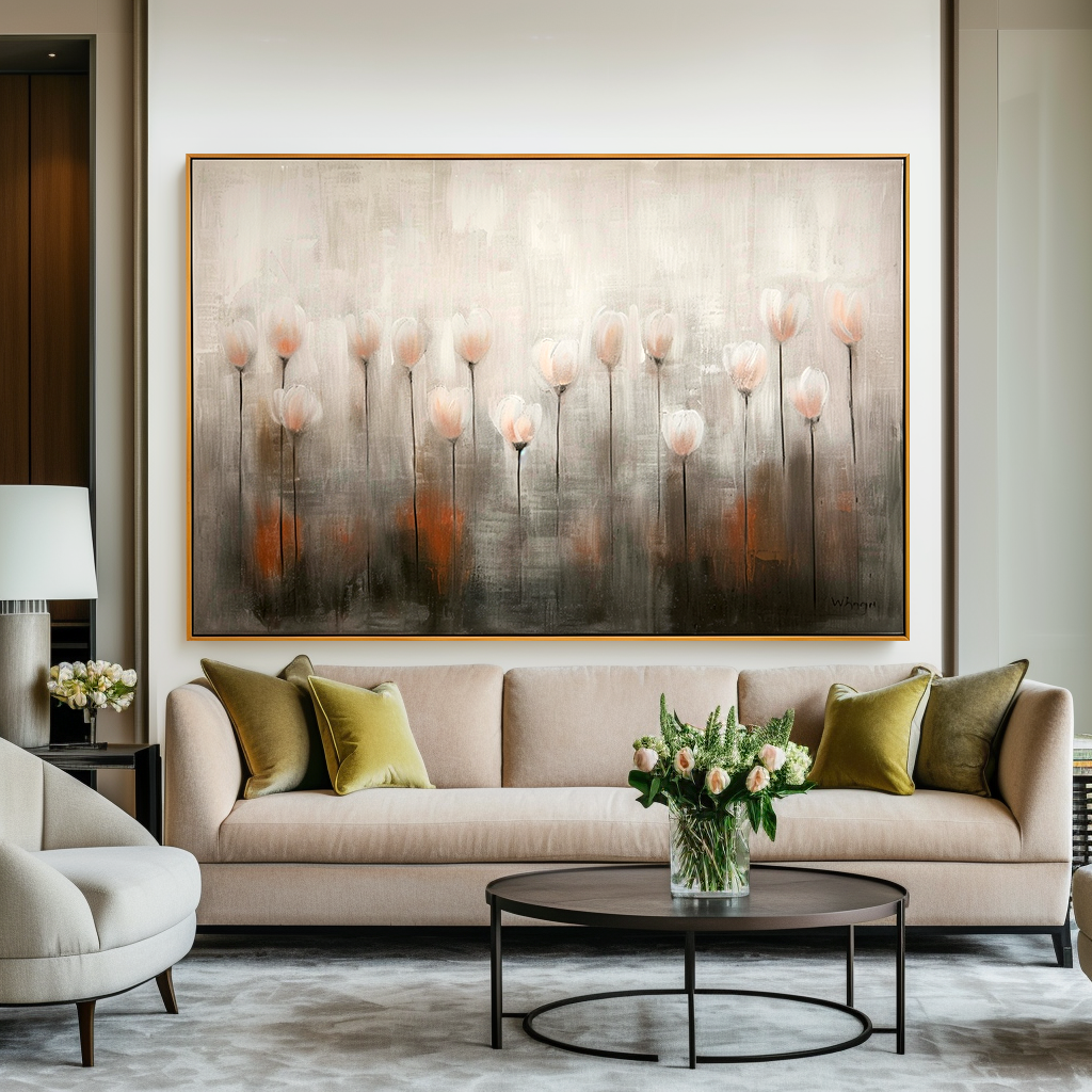 Whispering Tulip Field – Modern Minimalist Floral Oil Painting