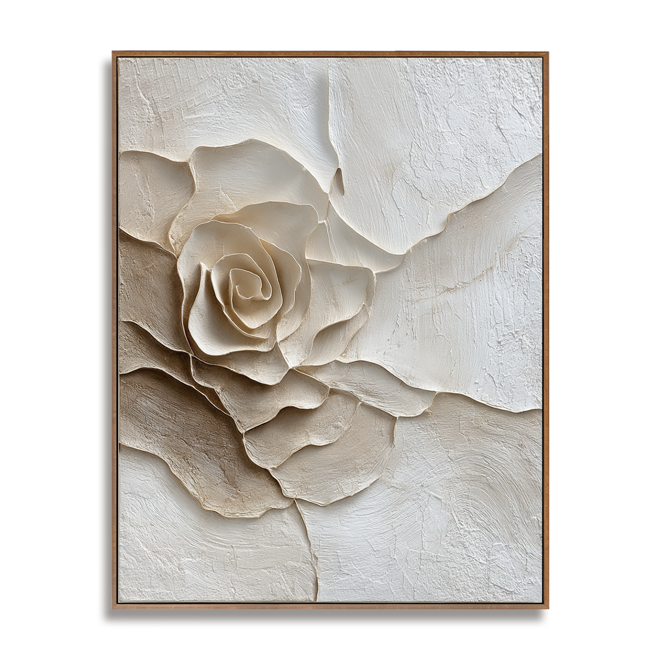 Cream Petal – Textured Rose Wall Art, Hand-Painted Neutral Floral Canvas for Modern Home Decor