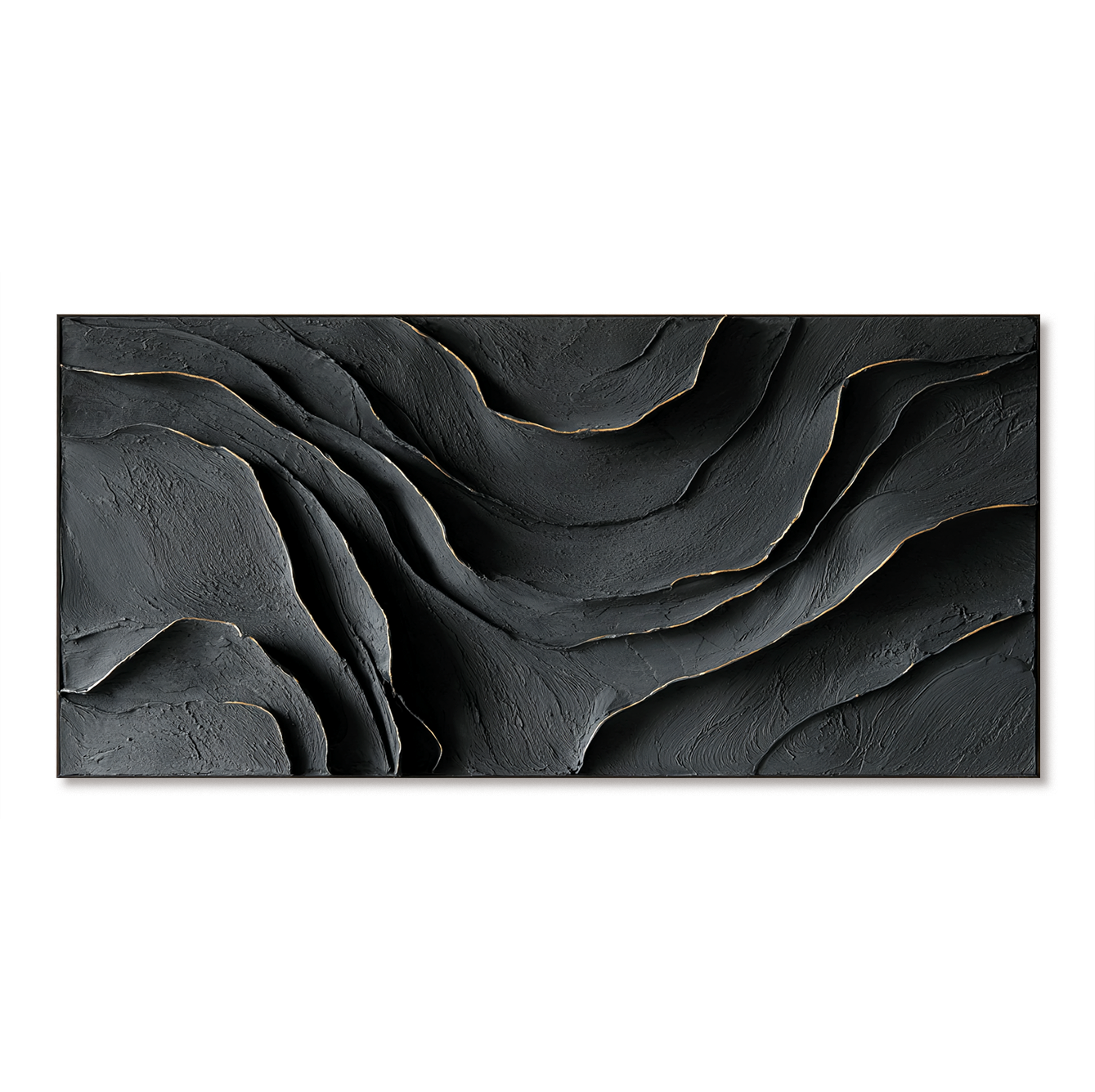 Fault Line Silence - Textured Abstract Black Wall Art Hand Painted Modern Canvas
