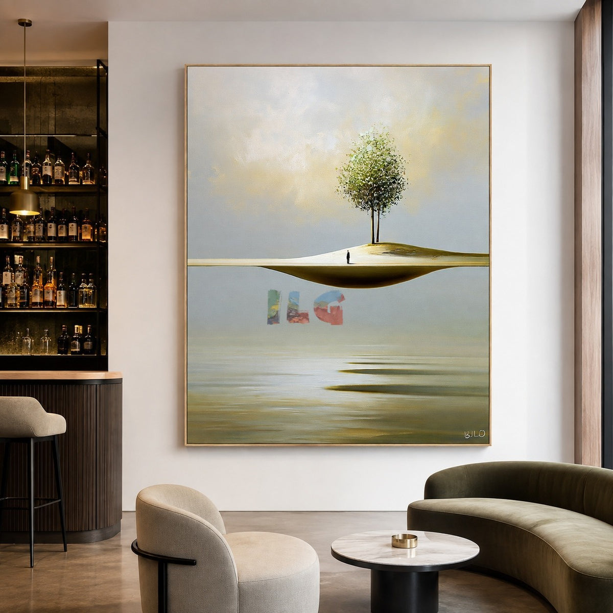 Floating Horizon Tree – Minimalist Surreal Landscape Wall Art