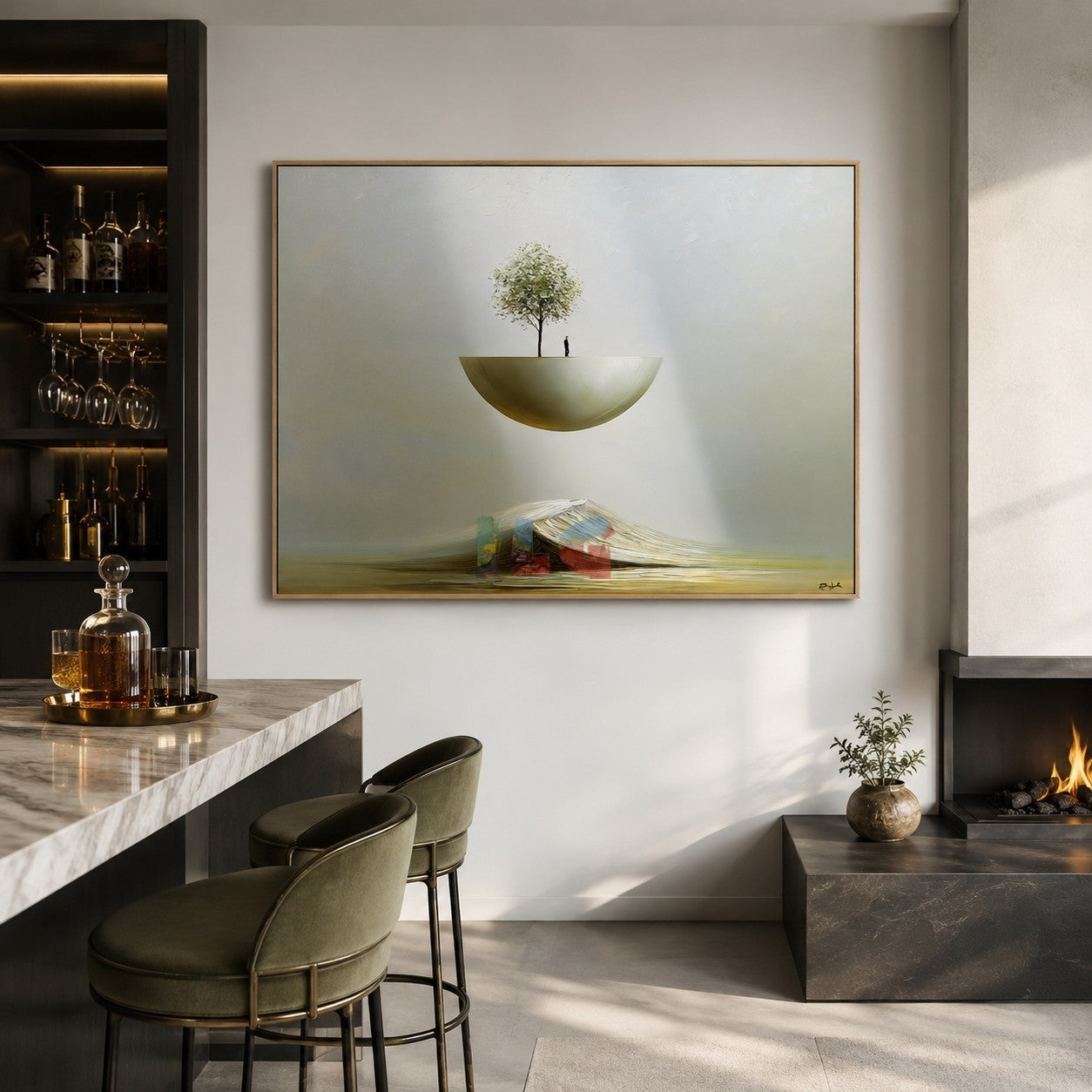 Floating Sanctuary Horizon – Surreal Minimalist Landscape Wall Art