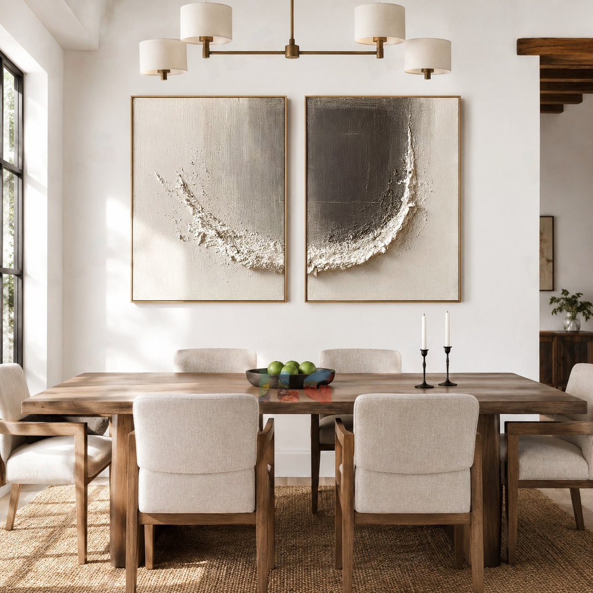 Ivory Crescent Diptych – Abstract Textured Wall Art