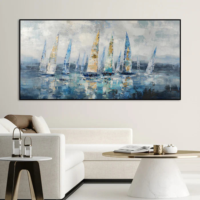 Drifting Harbor – Textured Abstract Sailboat Wall Art