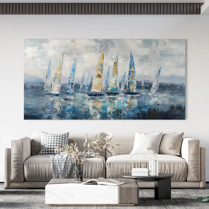 Drifting Harbor – Textured Abstract Sailboat Wall Art