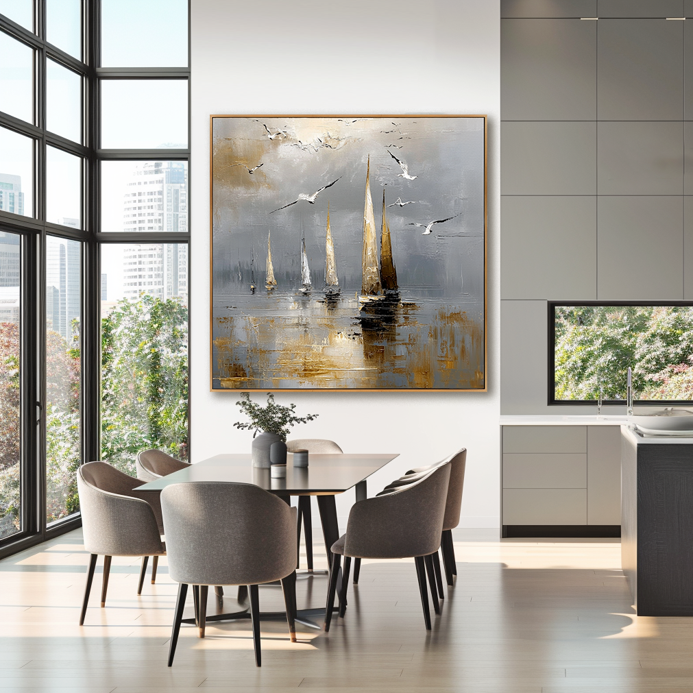 Coastal Echo - Hand-Painted Sailboat Oil Painting Acoustic Panel