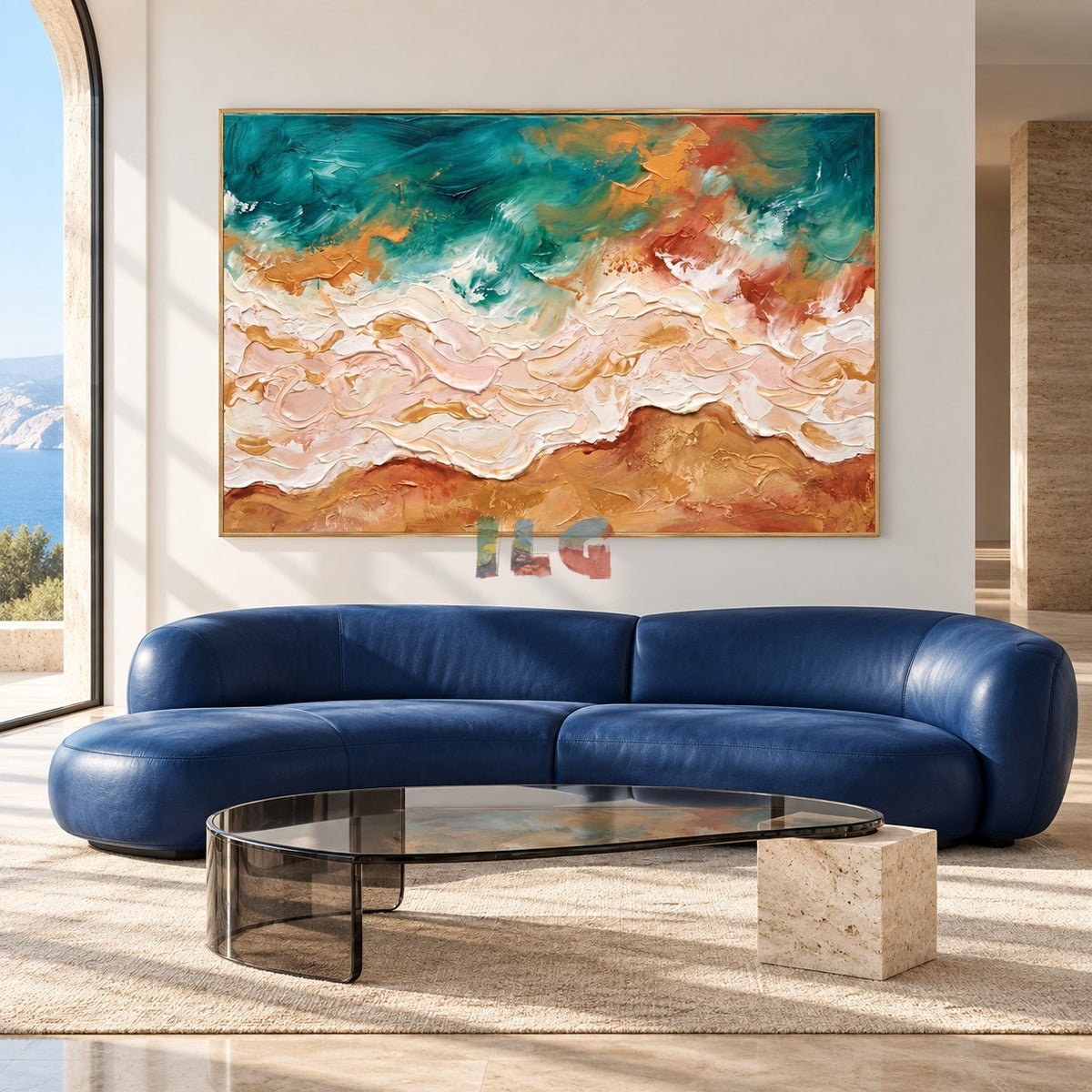 Golden Tidewater – Abstract Coastal Ocean Wave Textured Wall Art