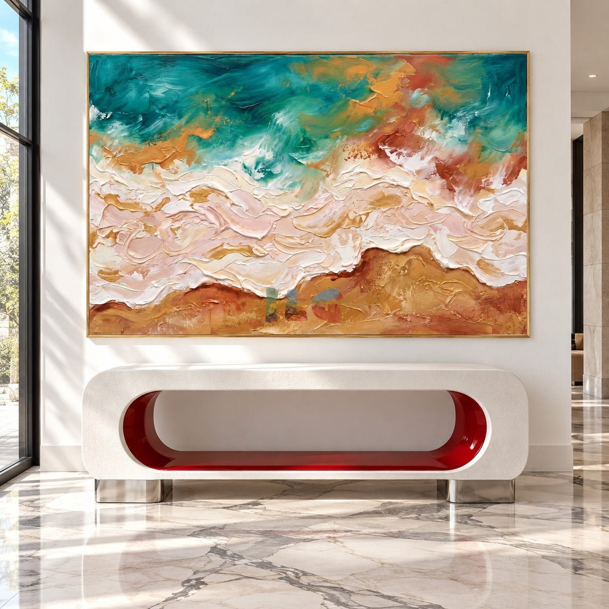 Golden Tidewater – Abstract Coastal Ocean Wave Textured Wall Art