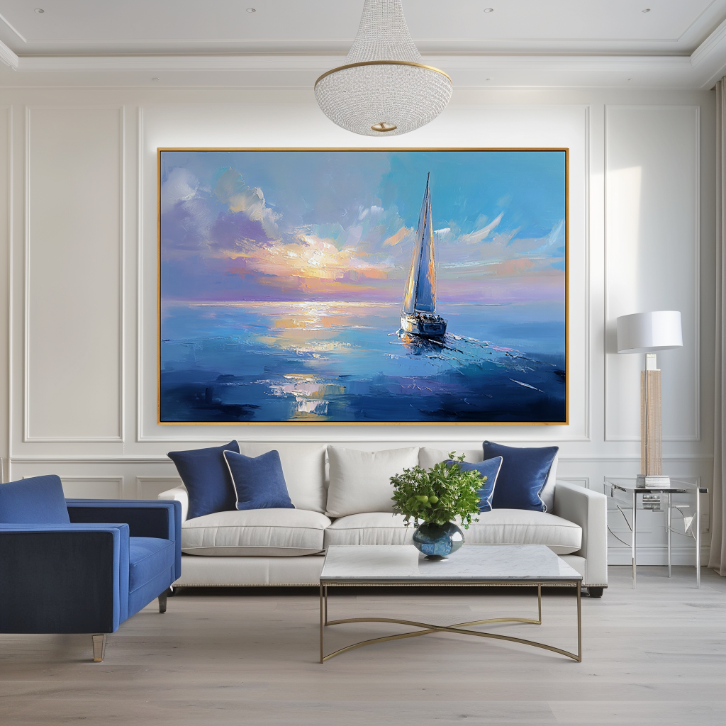 Horizon Glide – Hand-Painted Sailboat Oil Painting