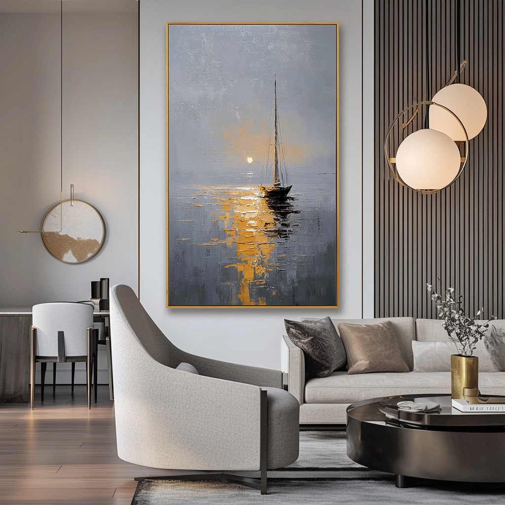 Ocean Whisper – Hand-Painted Sailboat Oil Painting Acoustic Panel