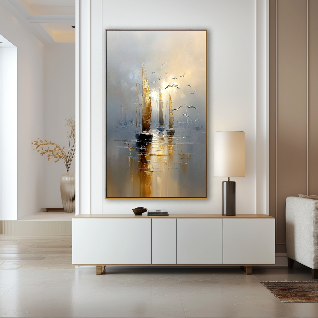 Radiant Sail – Vertical Sailboat Oil Painting Acoustic Wall Art