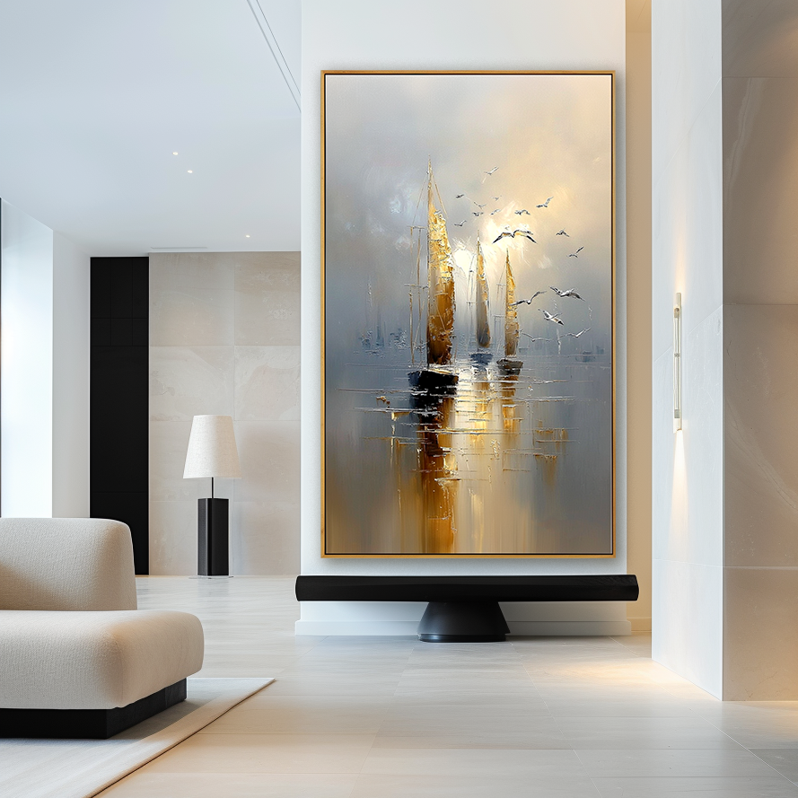 Radiant Sail – Vertical Sailboat Oil Painting Acoustic Wall Art
