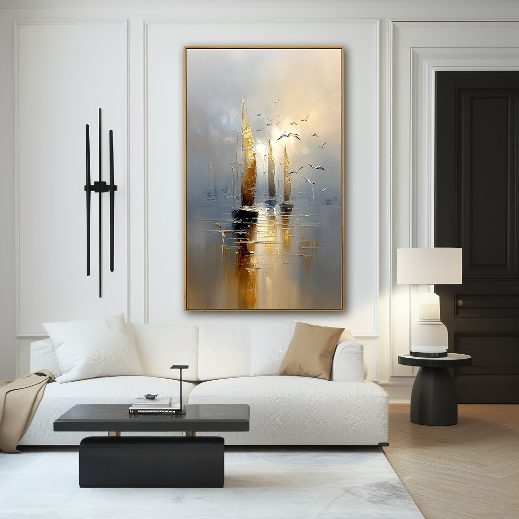 Radiant Sail – Vertical Sailboat Oil Painting Acoustic Wall Art