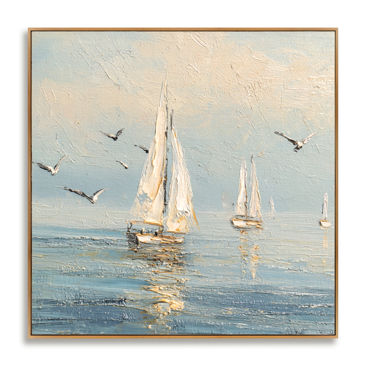 Seafoam Morning - Hand-Painted Sailboat Oil Painting Acoustic Panel