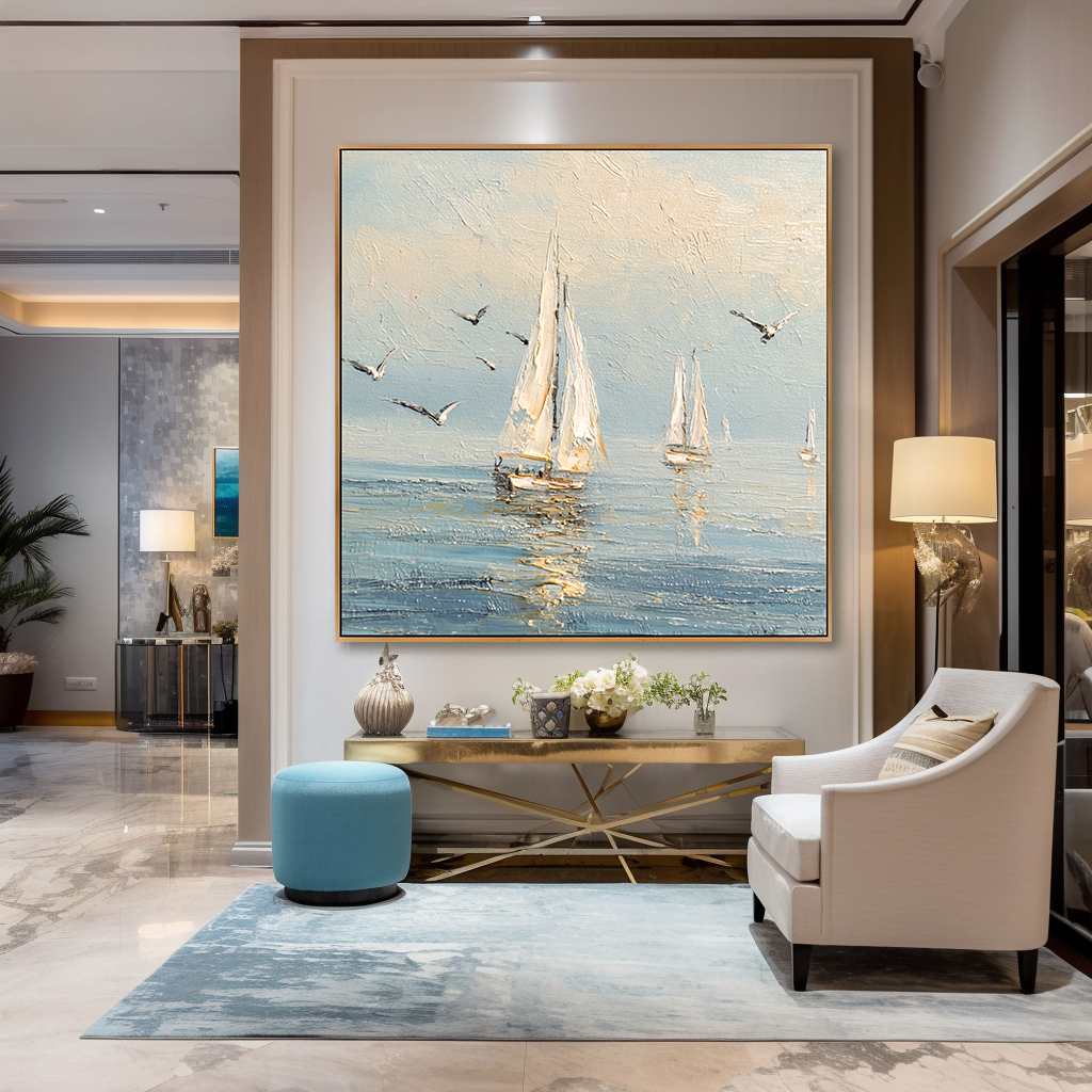 Seafoam Morning - Hand-Painted Sailboat Oil Painting Acoustic Panel