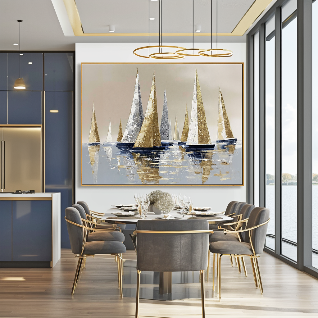 Silver Voyage – Hand-Painted Sailboat Oil Painting on Acoustic Panel