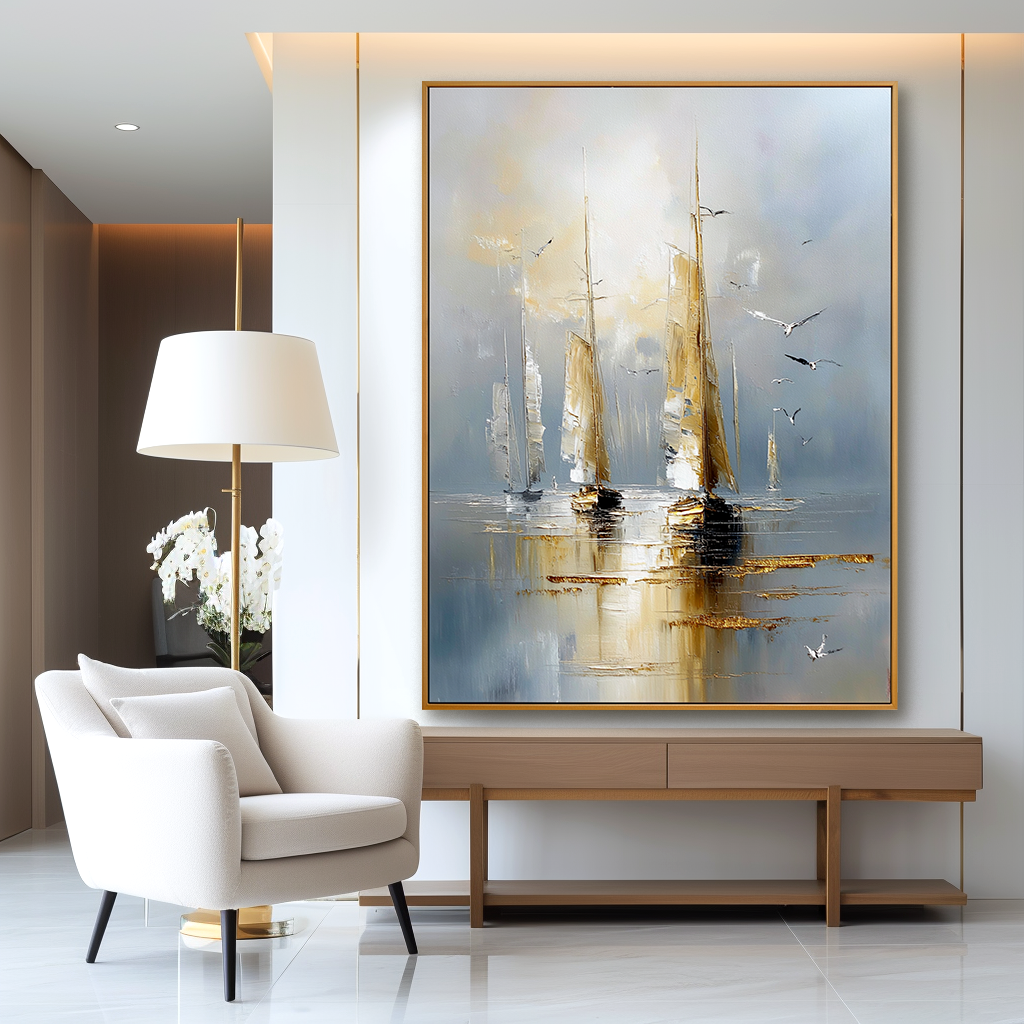 Tranquil Sail – Acoustic Panel Hand-Painted Sailboat Artwork